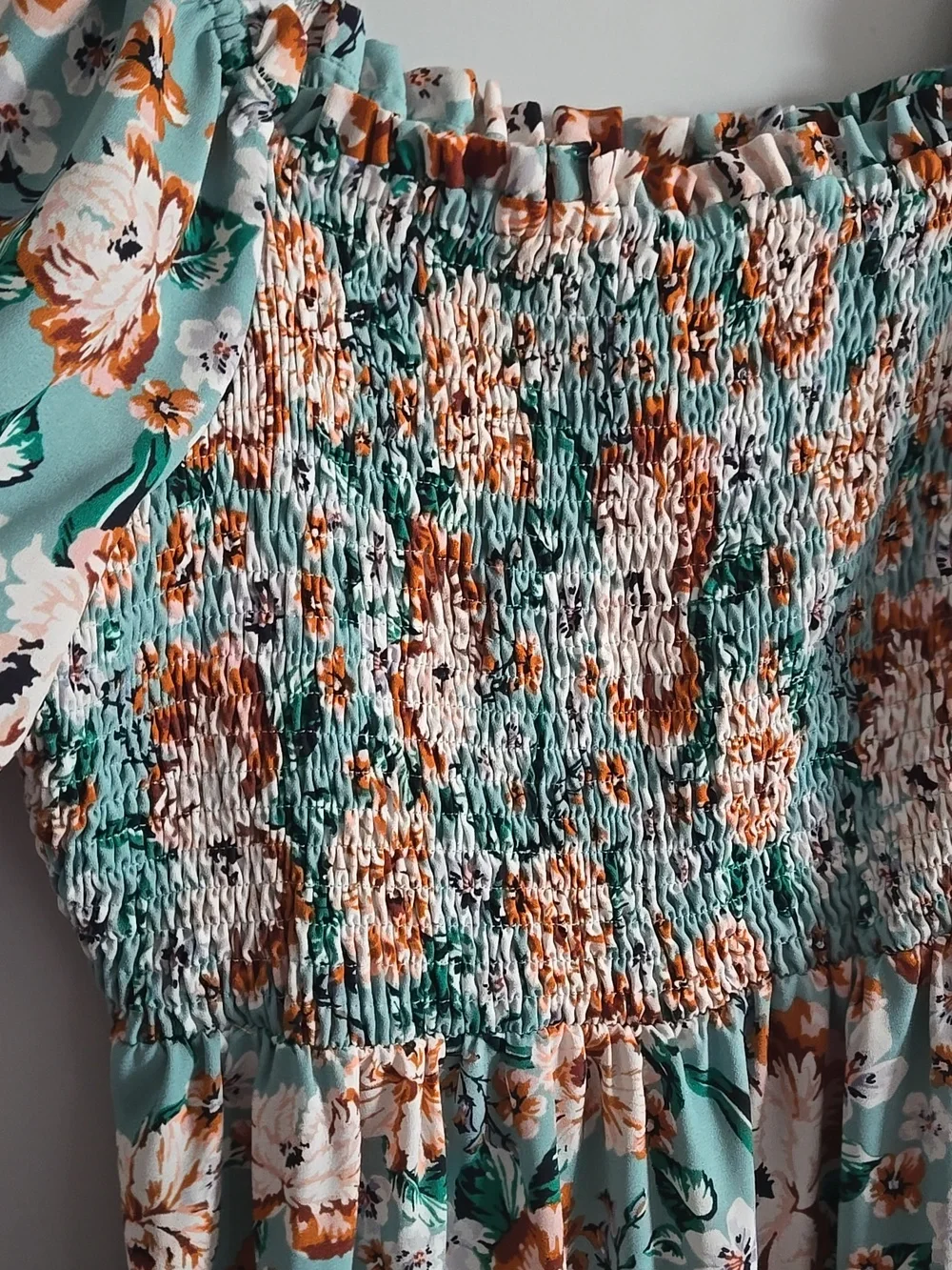 LC Lauren Conrad Teal Floral Smocked Dress With Balloon Sleeves, 2XL - Picture 3 of 6